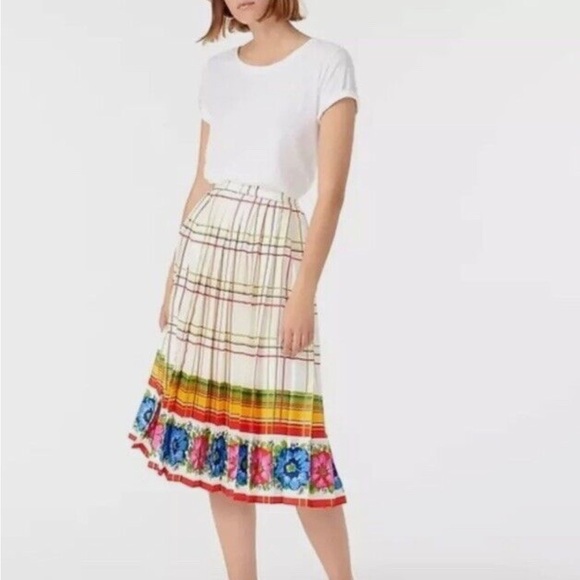 J Crew Pleated midi skirt with floral border NWT - Size 2 - Picture 2 of 7